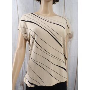 Josephine Chaus Tan & Black Flowing Stripes Pullover Top Short Sleeves Sz L